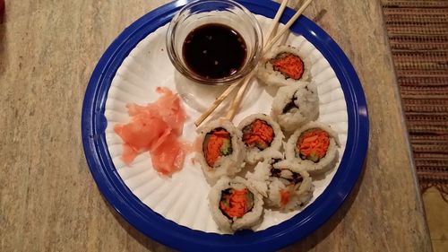 High angle view of food on table