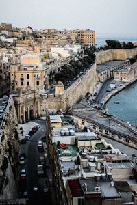 High angle view of street amidst buildings in city