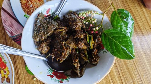 High angle view of food on table