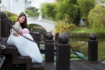 Woman sitting in park