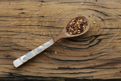 High angle view of bread on cutting board