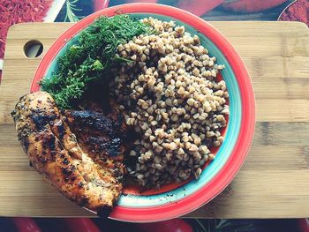 Directly above shot of meal served on table