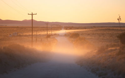 Scenic view of dirt road during sunset in guadalupe mountain national park, texas