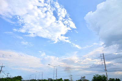 Low angle view of electricity pylon against sky