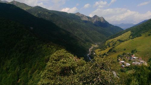 High angle view of mountains against sky