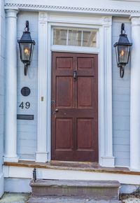 Closed door of building