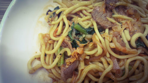 Close-up of noodles served in bowl