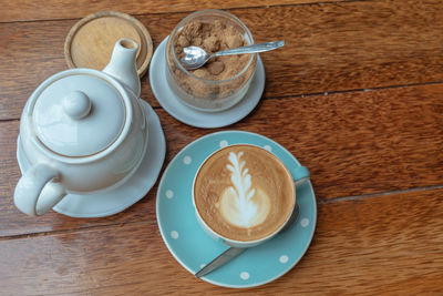 High angle view of coffee on table