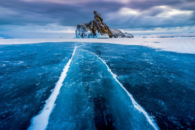 Scenic view of frozen sea against sky