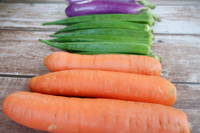 High angle view of vegetables on table