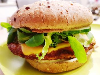 Close-up of burger in plate