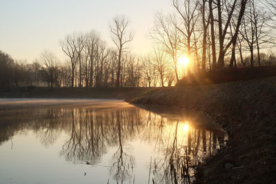 Scenic view of lake against sky during sunset