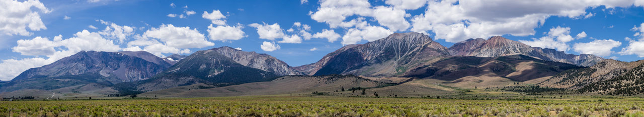 Panoramic view of landscape and mountains against sky
