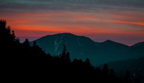 Scenic view of silhouette mountains against sky at sunset