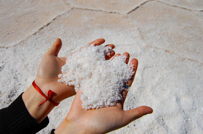 Cropped hands holding salt