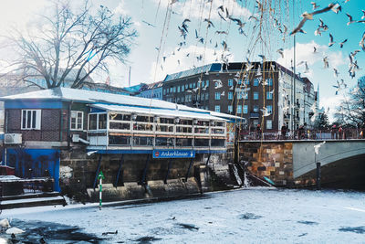 View of buildings in city during winter