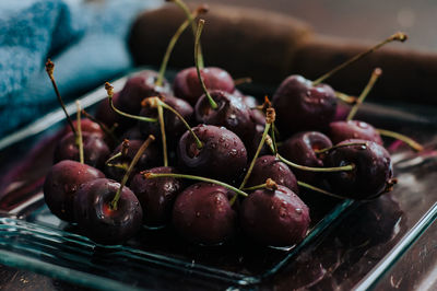 Close-up of cherries in container