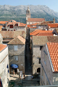 High angle view of buildings in city