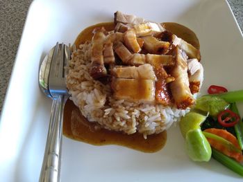 High angle view of meal served in plate