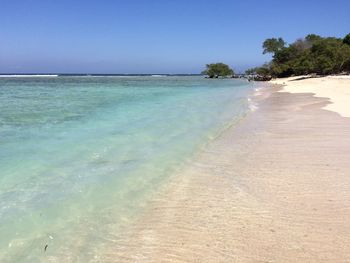 Scenic view of beach against clear sky