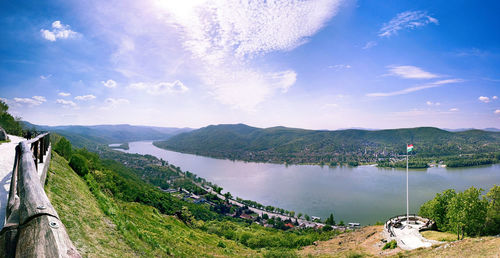 Scenic view of danube river at visegrad against sky