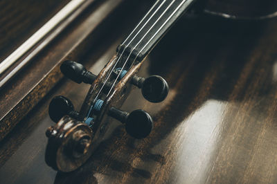 High angle view of violin on table