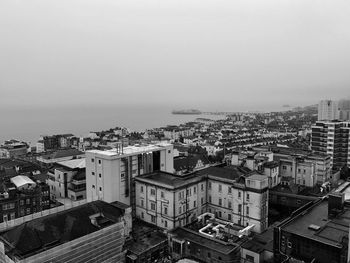 High angle view of cityscape against clear sky