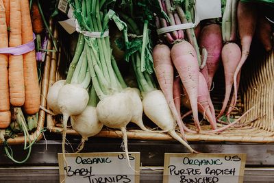 Close-up of vegetables for sale in market