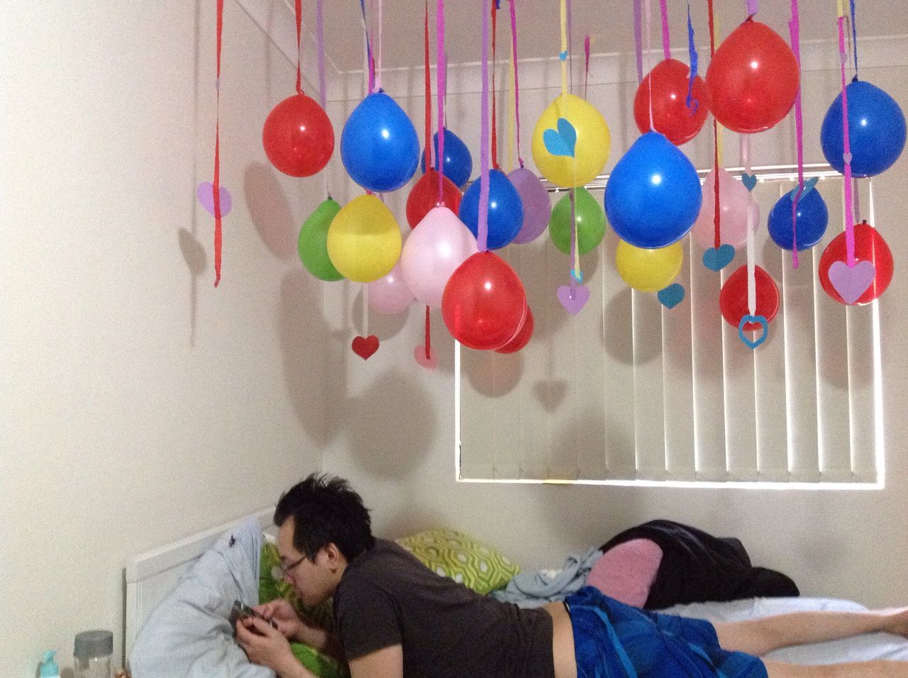 balloon, multi colored, indoors, men, people, adults only, one person, adult, young adult, day, helium, only men