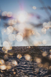 Defocused image of illuminated lights at night