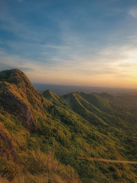 Scenic view of mt. batulao against the sky during the sunrise 