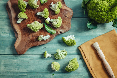 High angle view of chopped vegetables on table