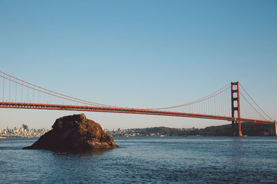 Golden gate bridge over river against sky