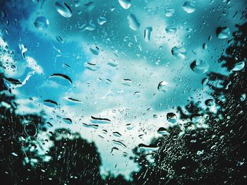 Full frame shot of raindrops on glass window