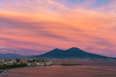 Scenic view of mountains against sky during sunset