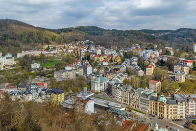 High angle view of townscape against sky