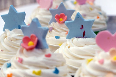 Close-up of cupcakes on table