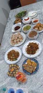 High angle view of cookies in plate on table