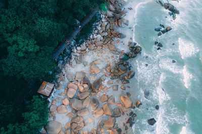 High angle view of rocks on beach