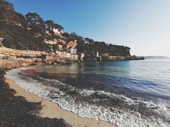 Scenic view of sea against clear sky