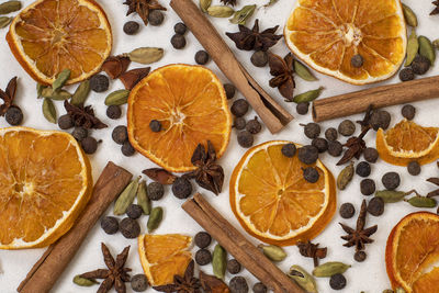 Directly above shot of orange fruits on table