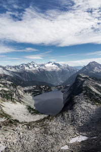 Scenic view of snowcapped mountains against sky