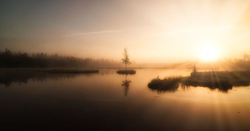 Scenic view of lake against sky during sunset