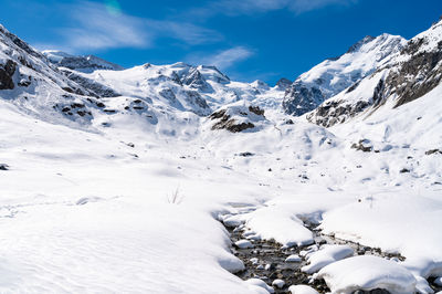 A close-up view of the morteratsch glacier in winter, engadin, switzerland.