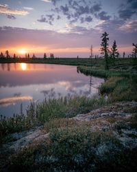 Scenic view of lake against sky during sunset