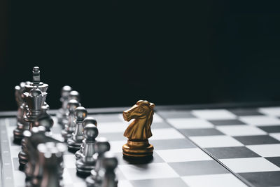 Close-up of chess pieces against blurred background