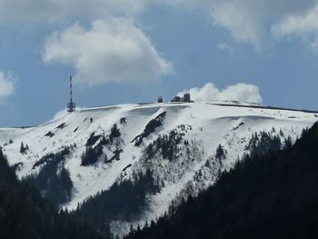 Panoramic view of snowcapped mountains against sky