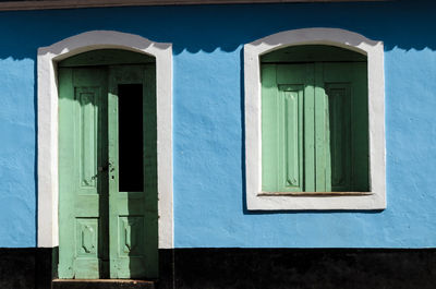 Blue window of building