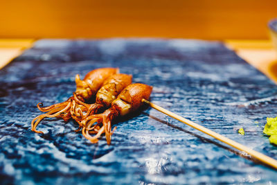 Close-up of crab on table