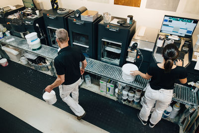 High angle view of people working